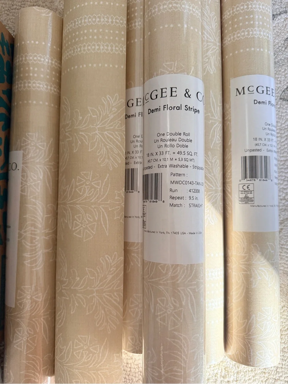 Demi Floral Stripe Beige Wallpaper McGee & Co